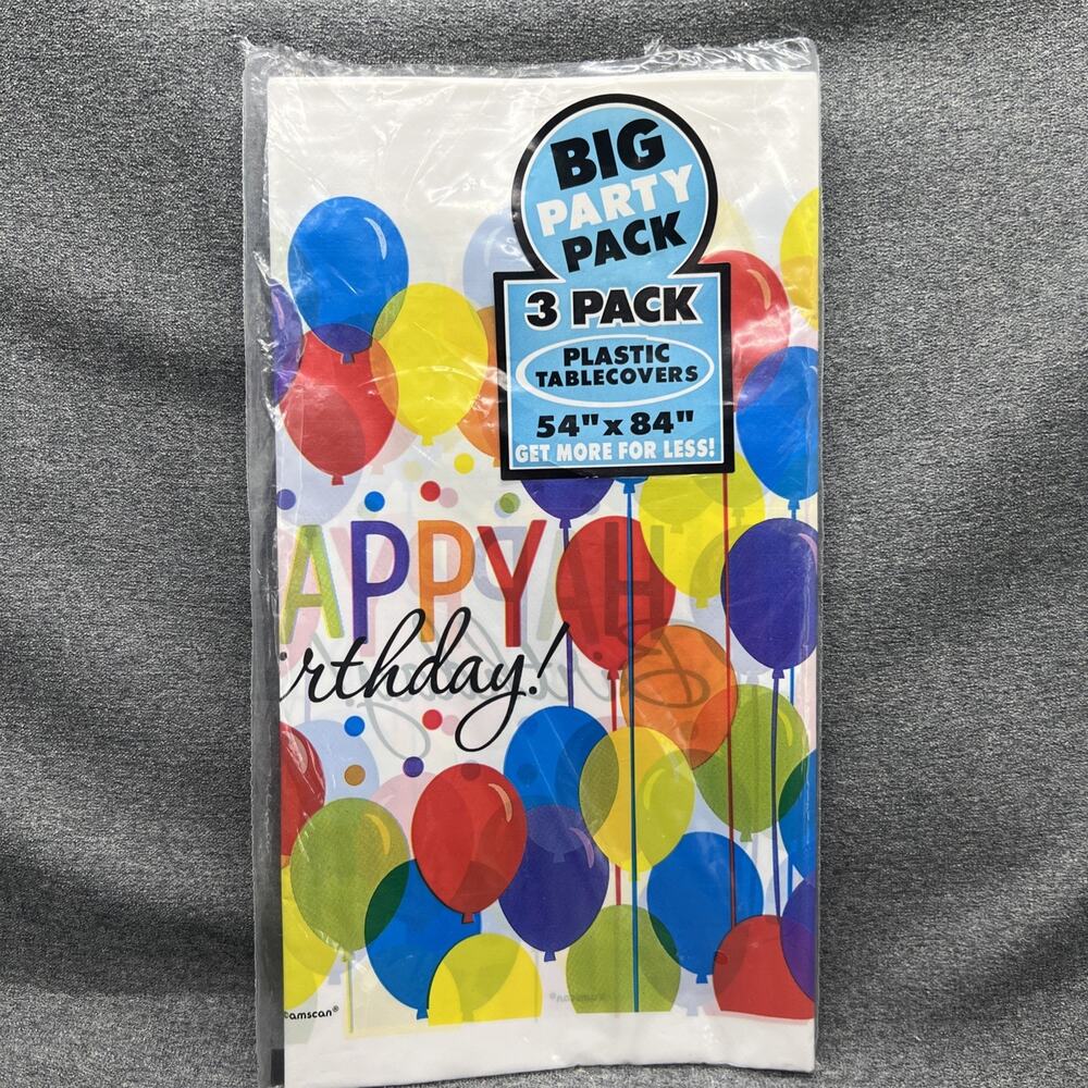 Amscan Balloon Bash Plastic Tablecovers 3 Pack Happy Birthday 54 x 84 New Sealed